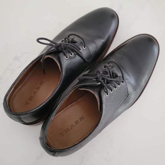 EUC Trask Landry Bison Leather Plain Toe Derby Dress Shoe Black Size 11.5 Mens - Picture 3 of 8